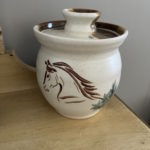 Garlic pot pottery with horse and sage as the design element